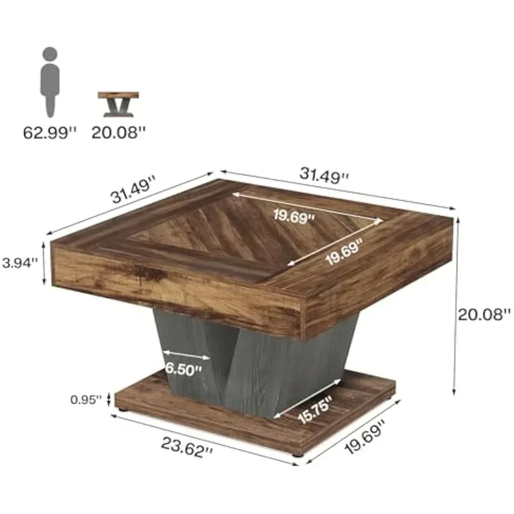 Square Wood Coffee Table For Living Room Modern Center Table