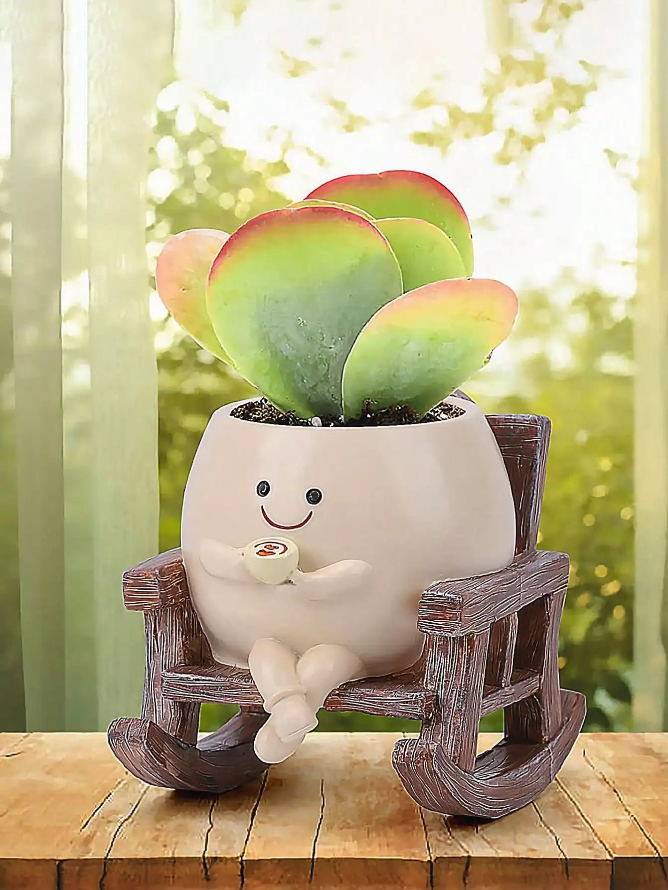 Smiling Face Guitar Planter With Drainage Hole For Indoor Succulents