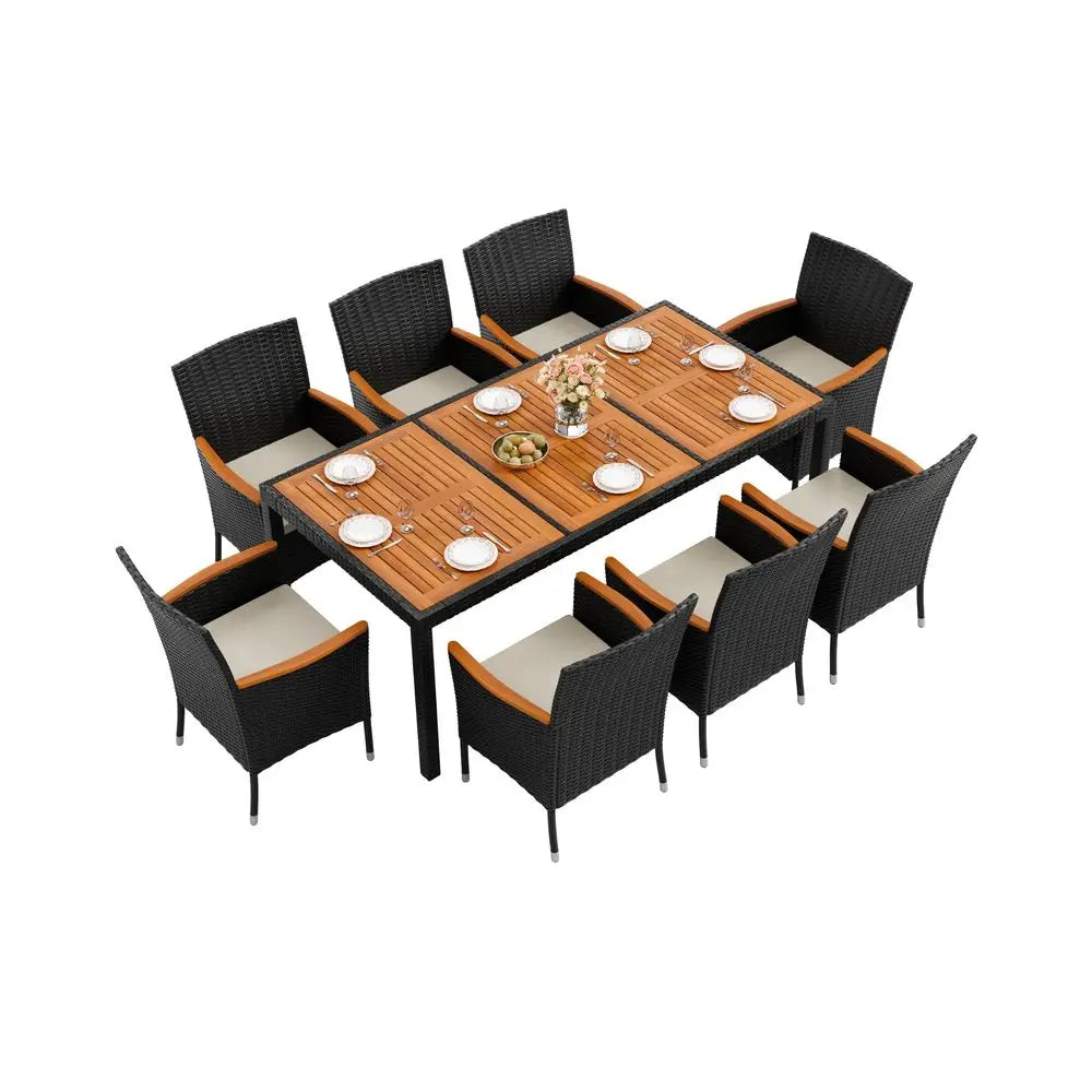 Outdoor 9 Piece Patio Dining Set With Acacia Wood Table And Chairs