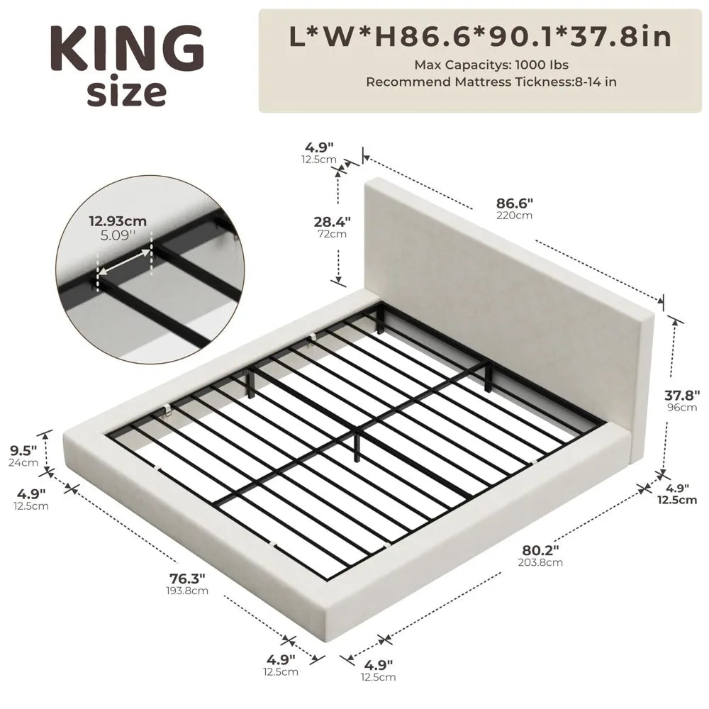Cloud Upholstered Bed Frame With Headboard 5 Inch Foam Padding