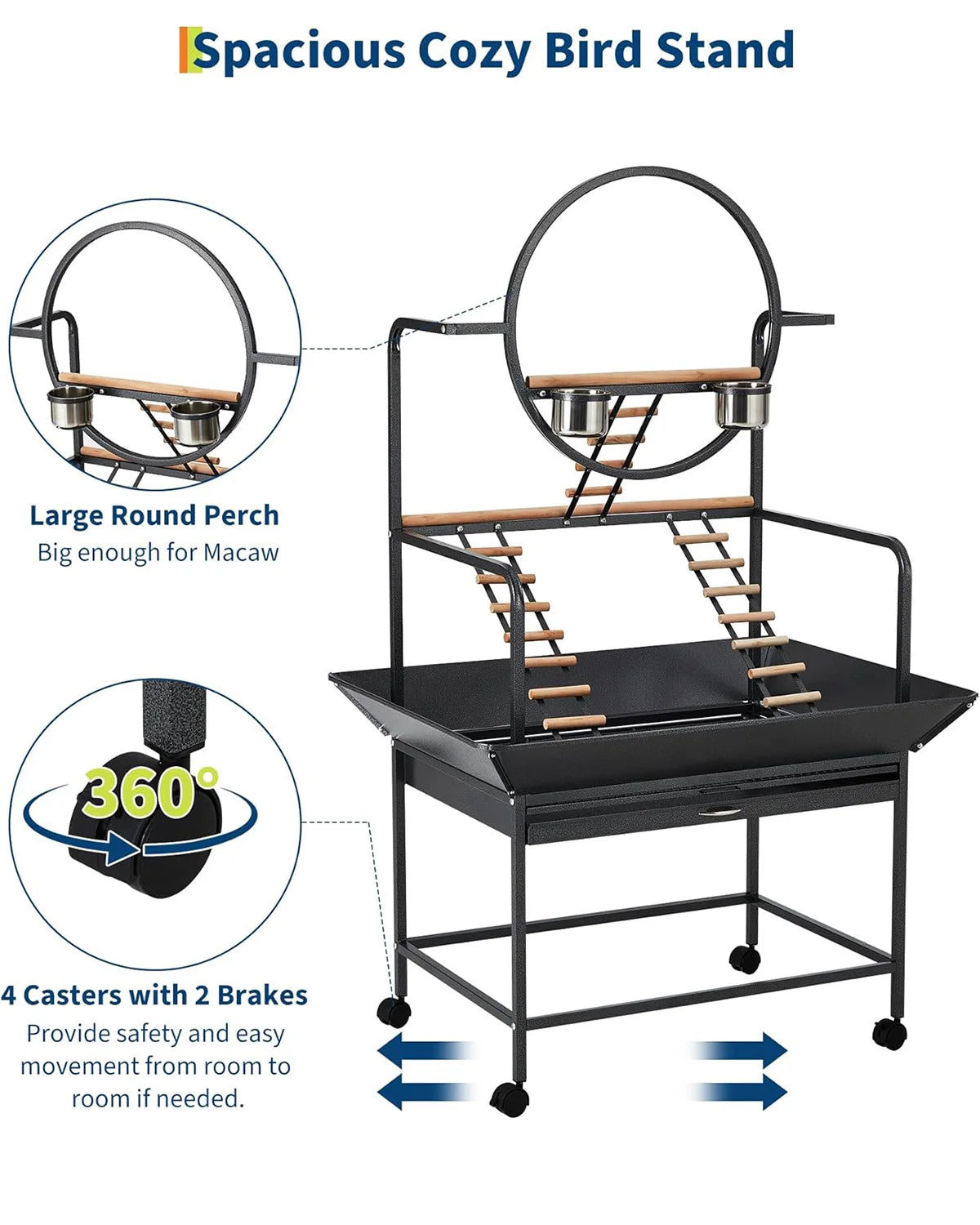 HiMISSCN Heavy Duty Bird Play Stand With Lockable Wheels