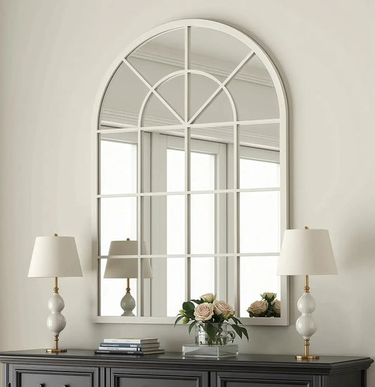 Arched Wall Mirror With Iron Frame For Entryway And Vanity