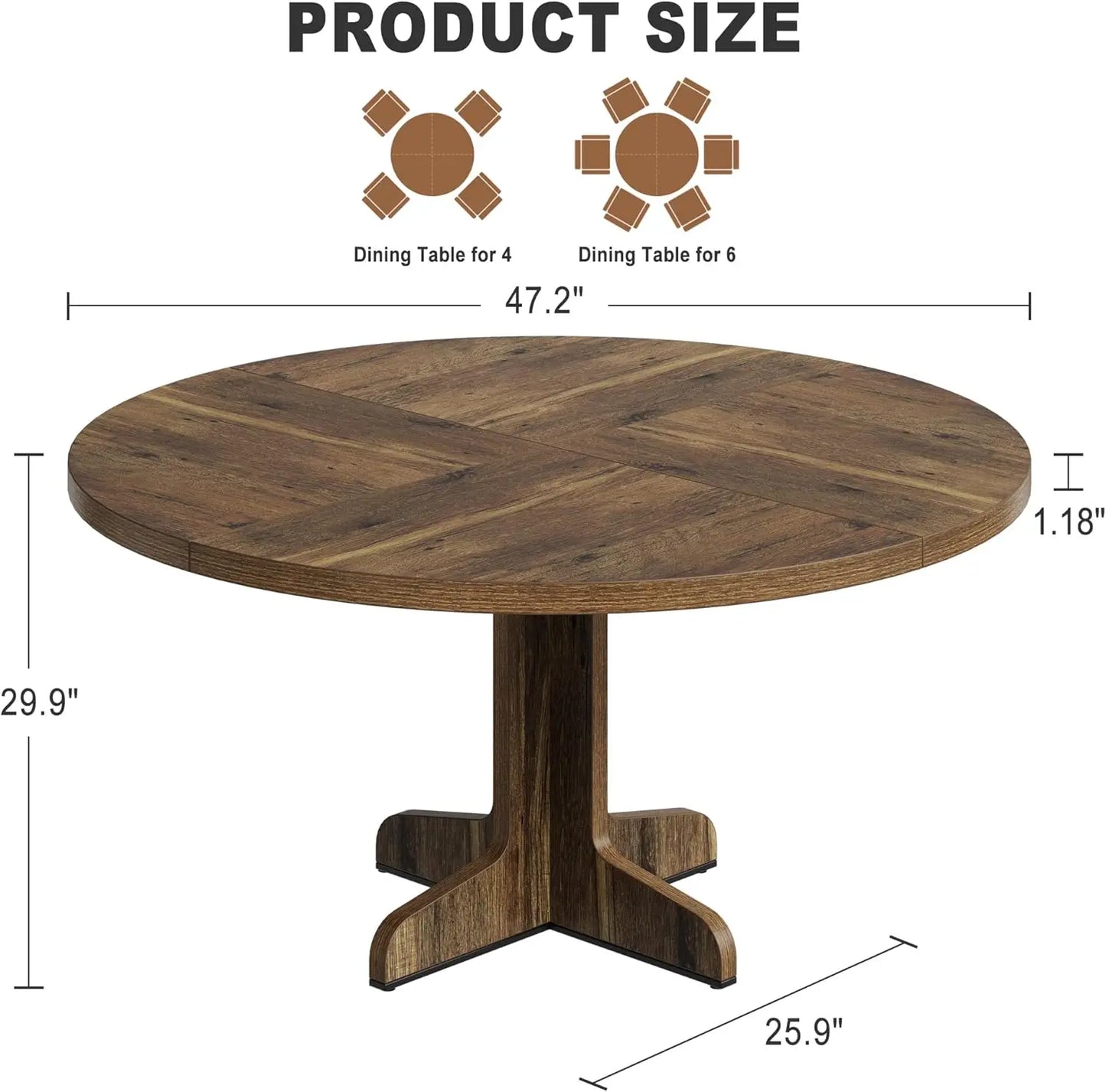 Studyset Farmhouse Round Dining Table With Wood Top And Stable Base