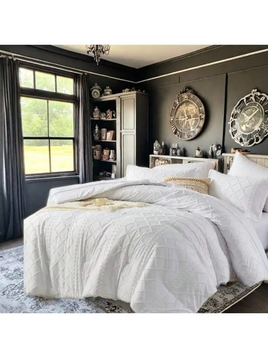 7 Piece Lightweight Solid Comforter Set For All Seasons Bedding