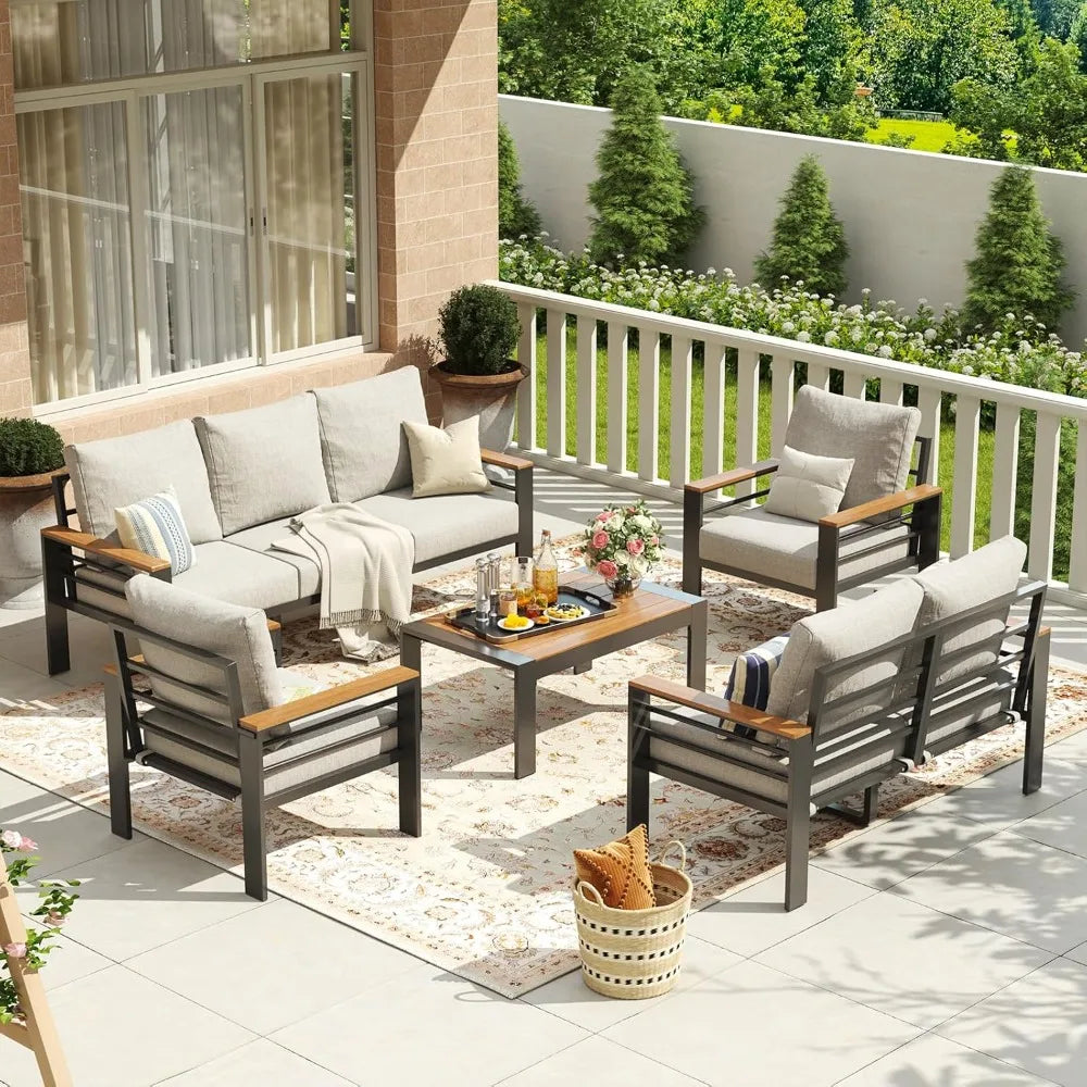 Aluminum Outdoor Patio Furniture Set 7 Seats Cushions And Table