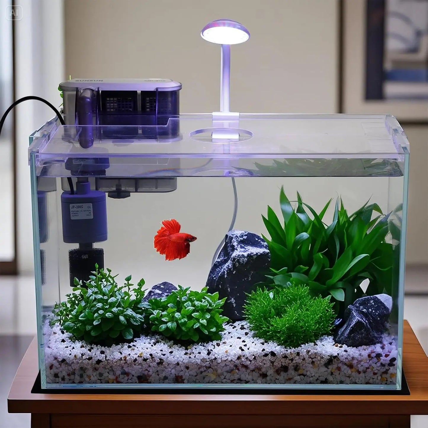 Small Glass Betta Tank Starter Kit With Filter And Light