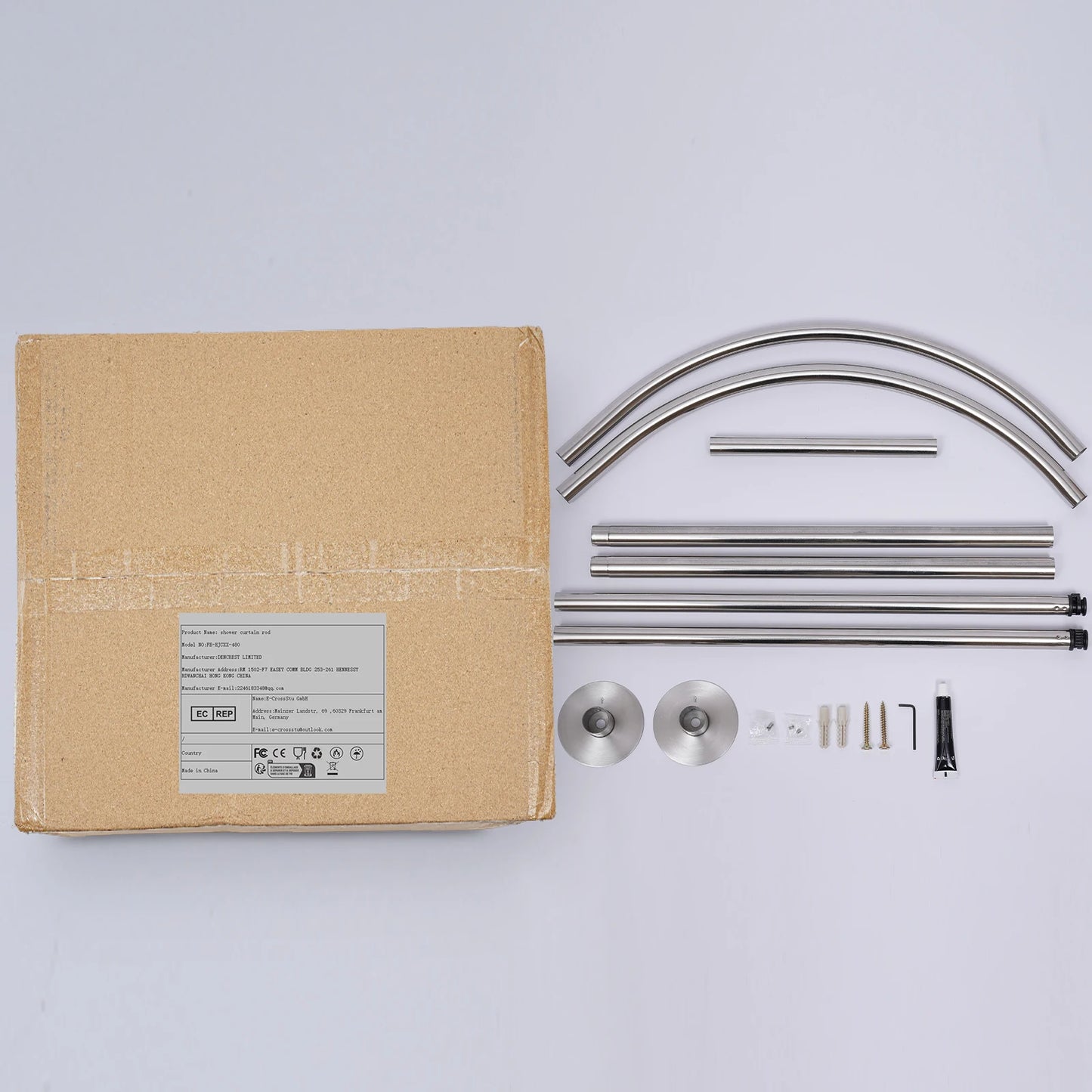Stainless Steel No-Drill L-Shape Shower Curtain Rod With Curtain