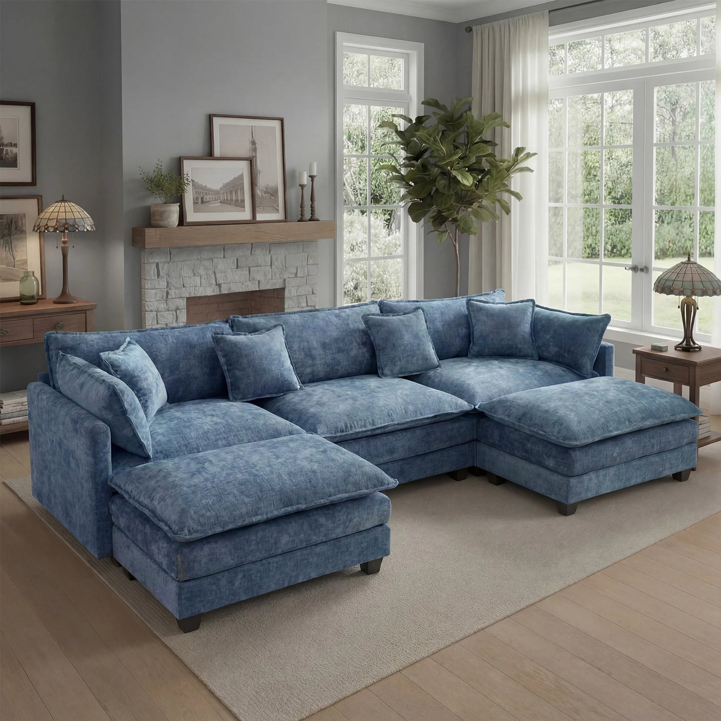 Redlife Modular Sectional Sofa With Ottoman And Wood Frame
