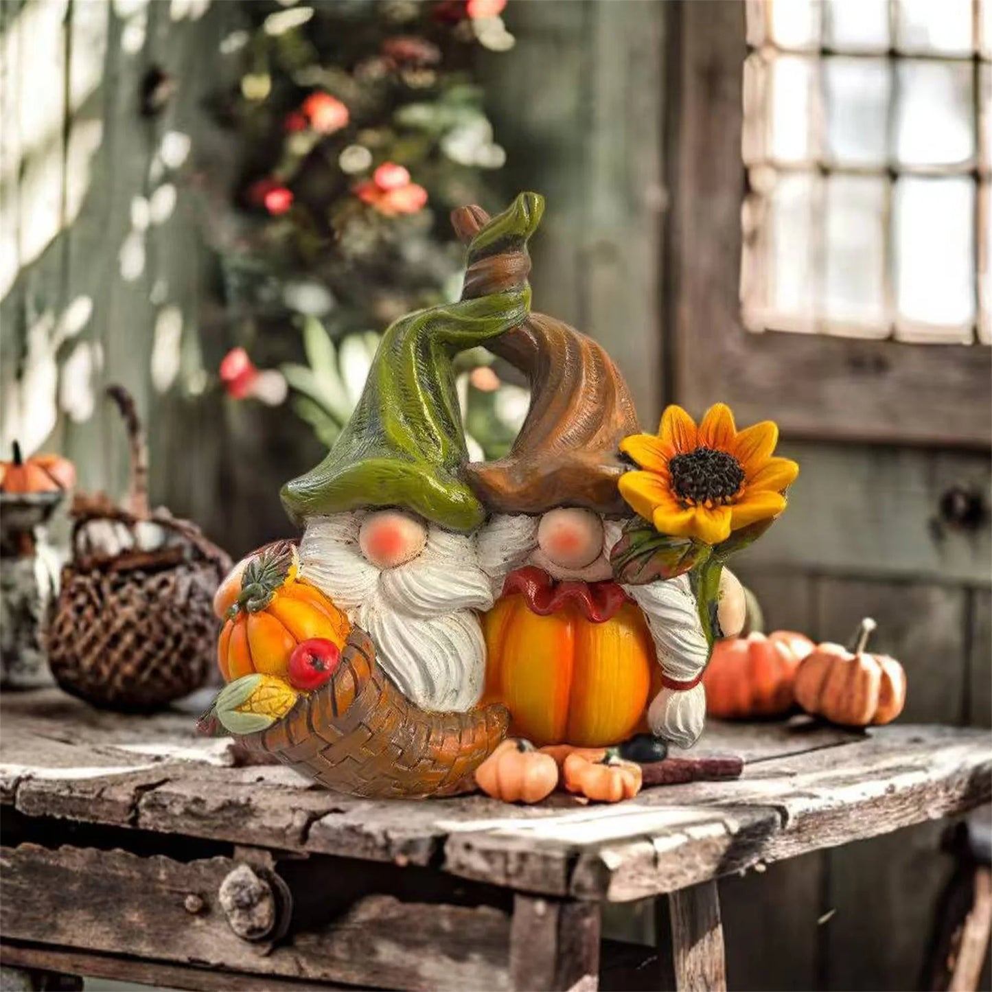Autumn Harvest Gnome Figurines Sunflower Pumpkin Thanksgiving Decor