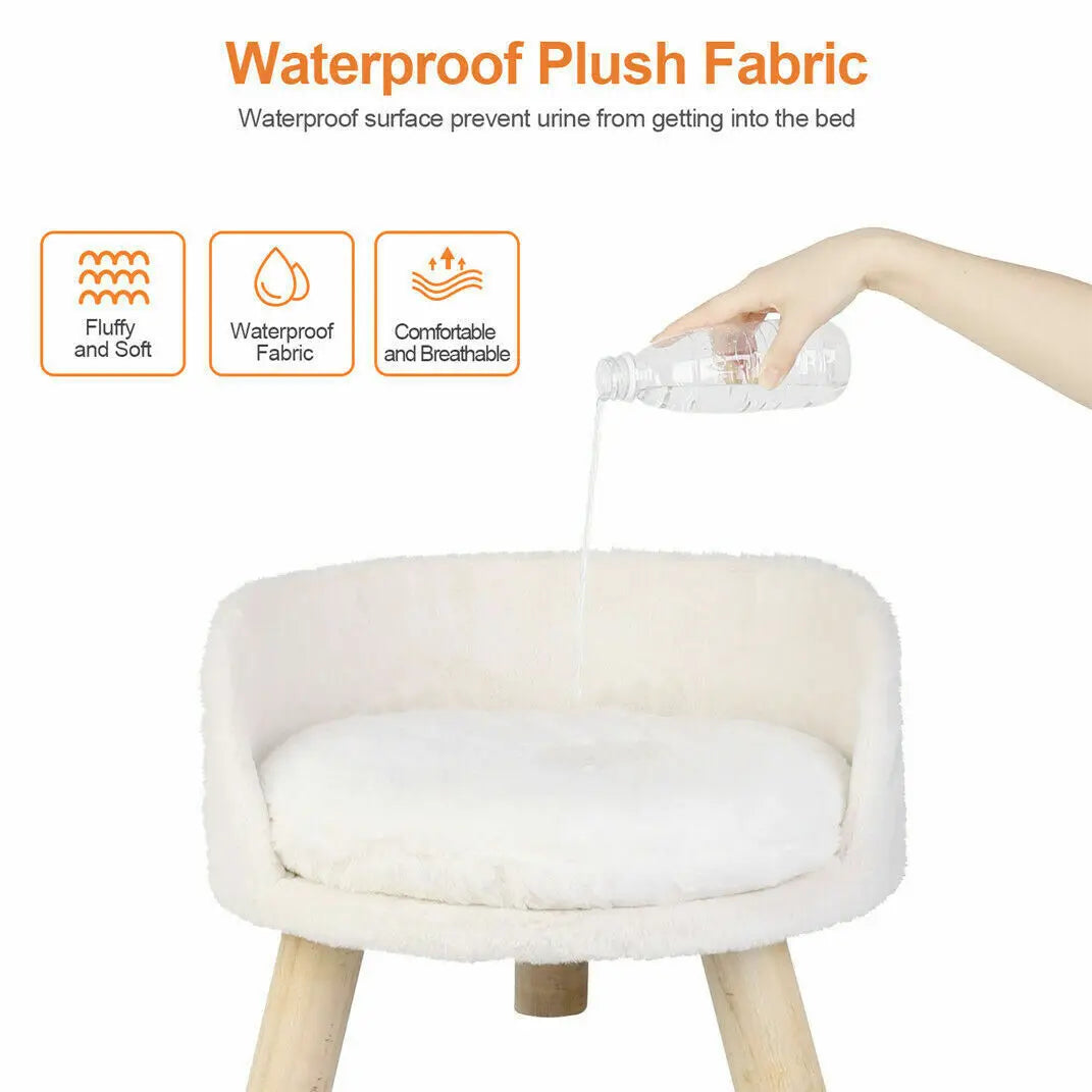 Soft Plush Cat Bed Nest With Cushion Pad Wood Legs