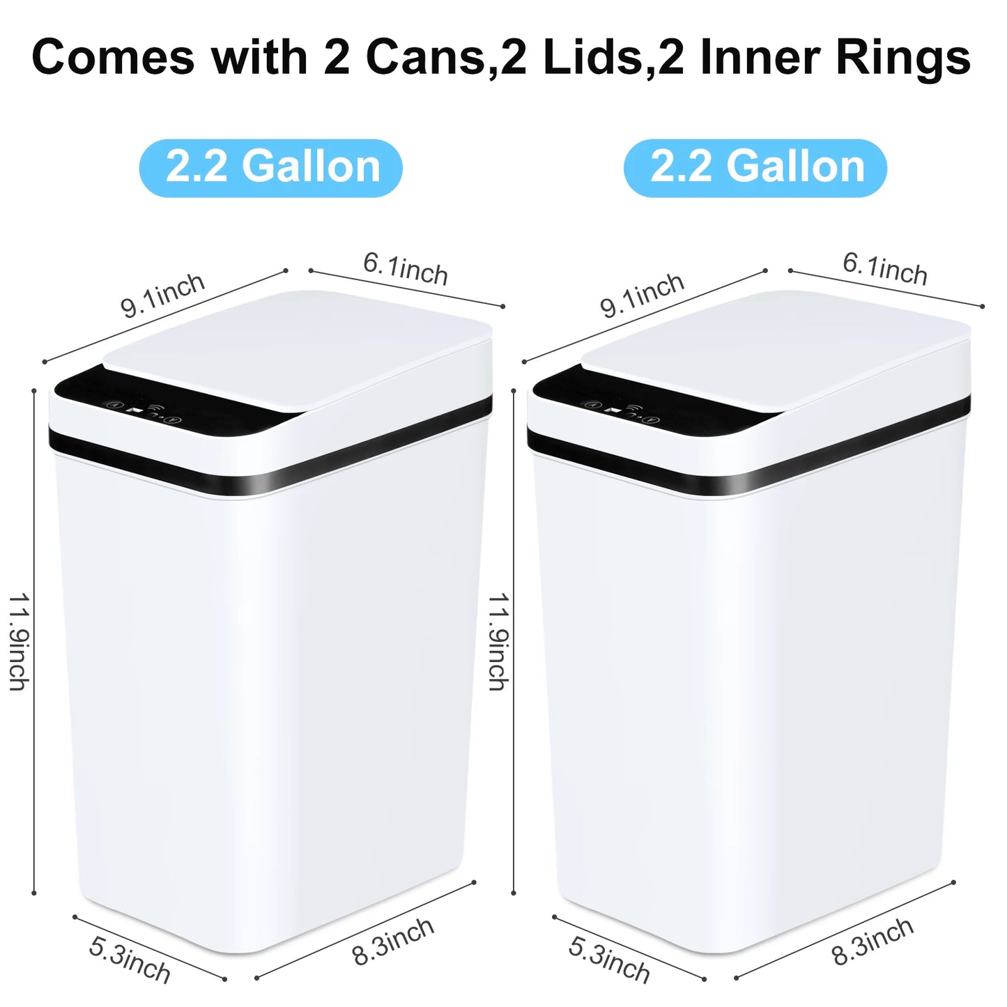 NONECN 2-Pack Touchless Bathroom Trash Cans With Lid