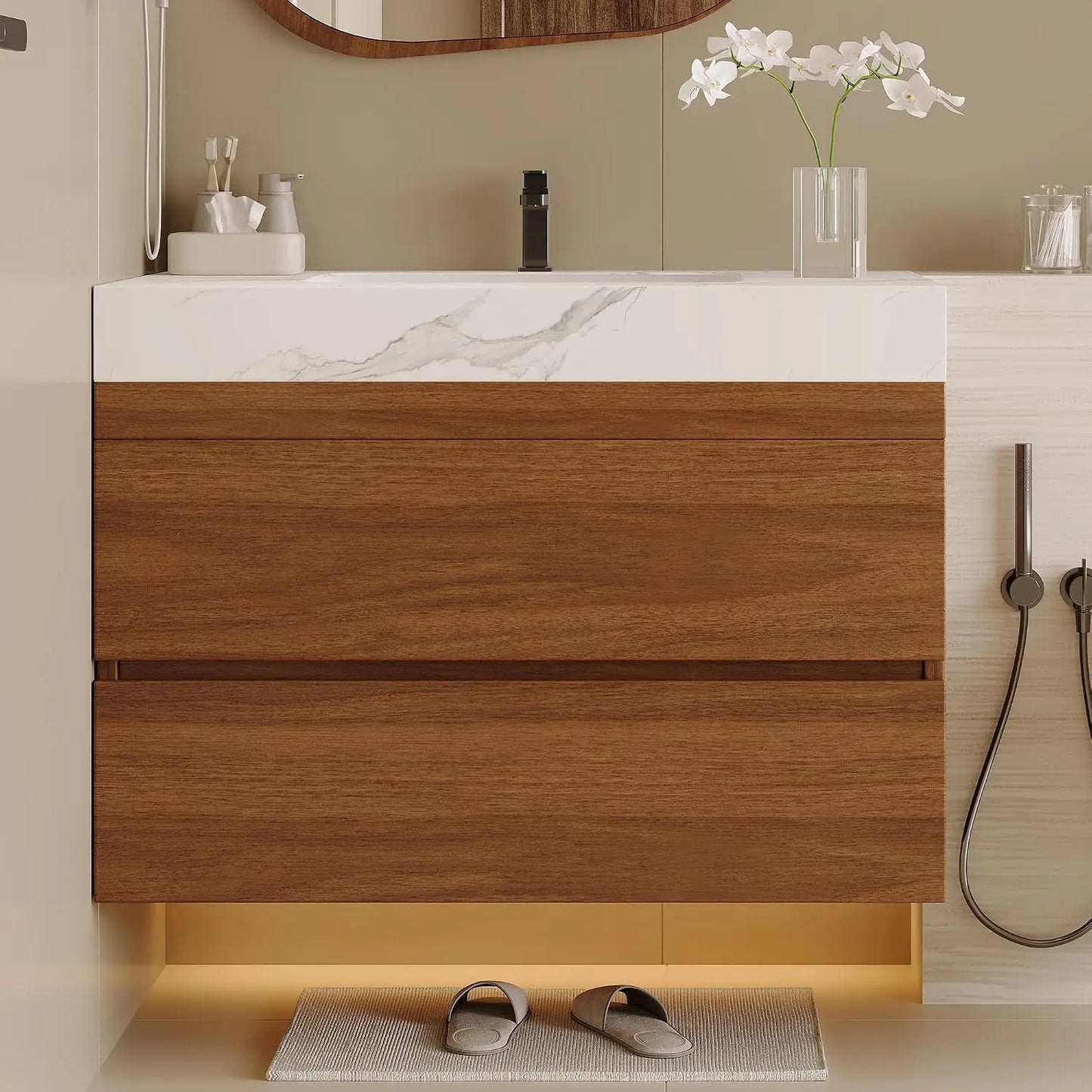 Custom Modern Freestanding Bathroom Vanity With Sink And Oval Vessel