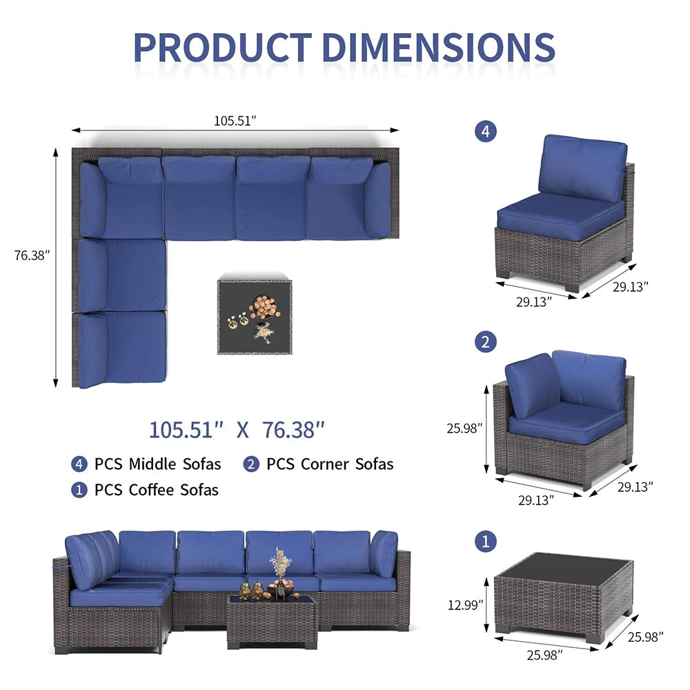 HiMISS 7-Piece PE Rattan Patio Set With Cushions Coffee Table
