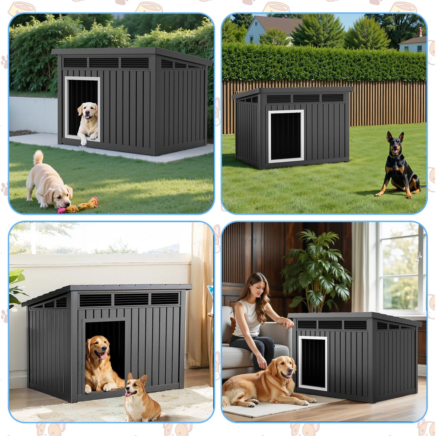 NONECN Resin Dog House With Hydraulic Rod Outdoor Kennel