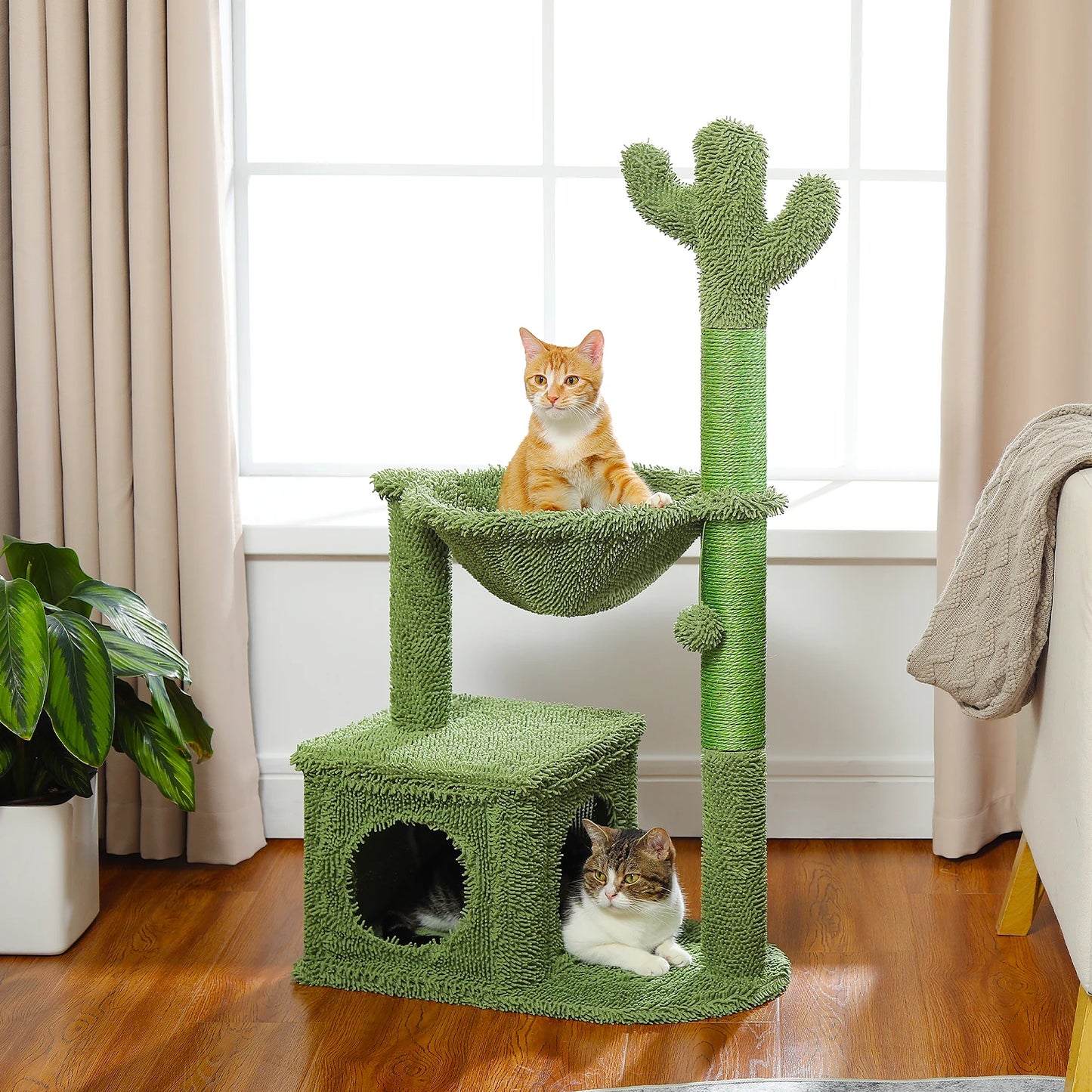 PEQULTICN Cactus Cat Tree With Condo Hammock And Ball