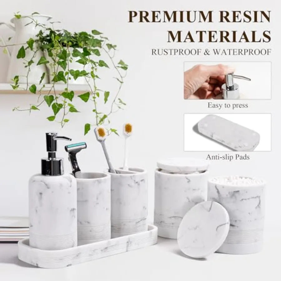 Bamboo Bathroom Accessory Set With Toothbrush Holder Soap Dispenser Tumbler