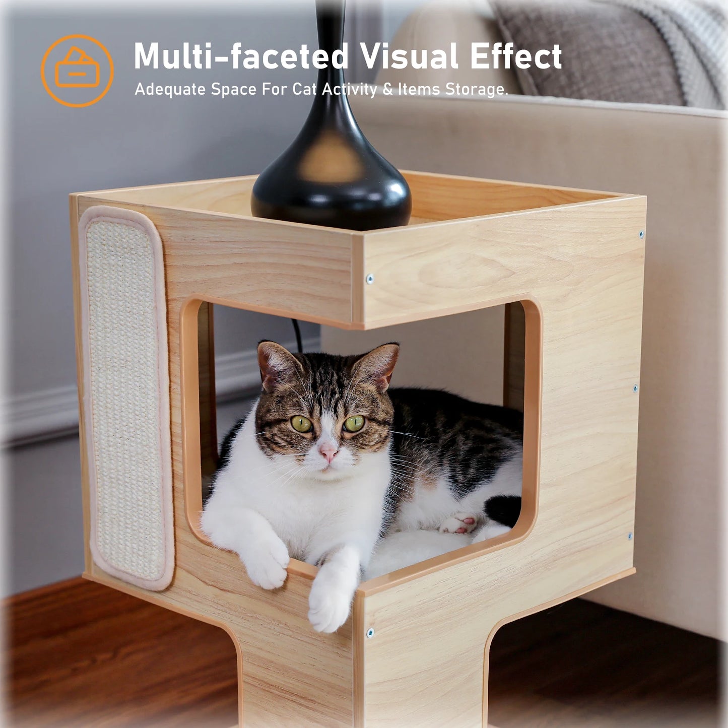 PAWZ Road Wood Cat Condo With Scratching Pad Cat Tree