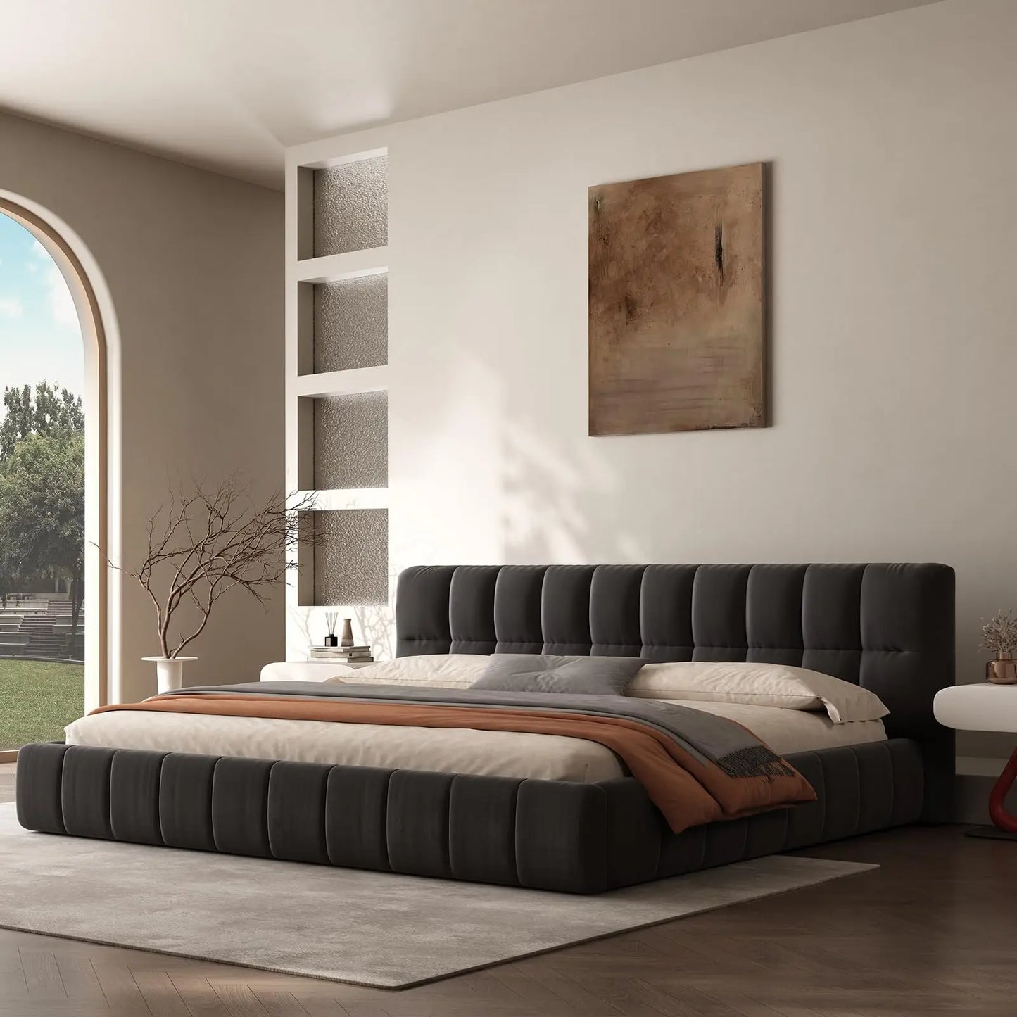 QWC Modern Cloud Platform Bed With Soft Headboard Fabric
