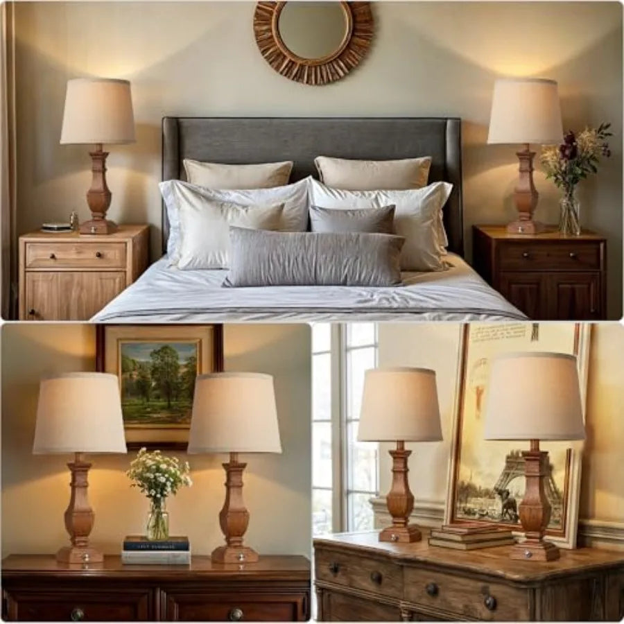 Dimmable Rustic Farmhouse Table Lamps Living Room Set Of 2