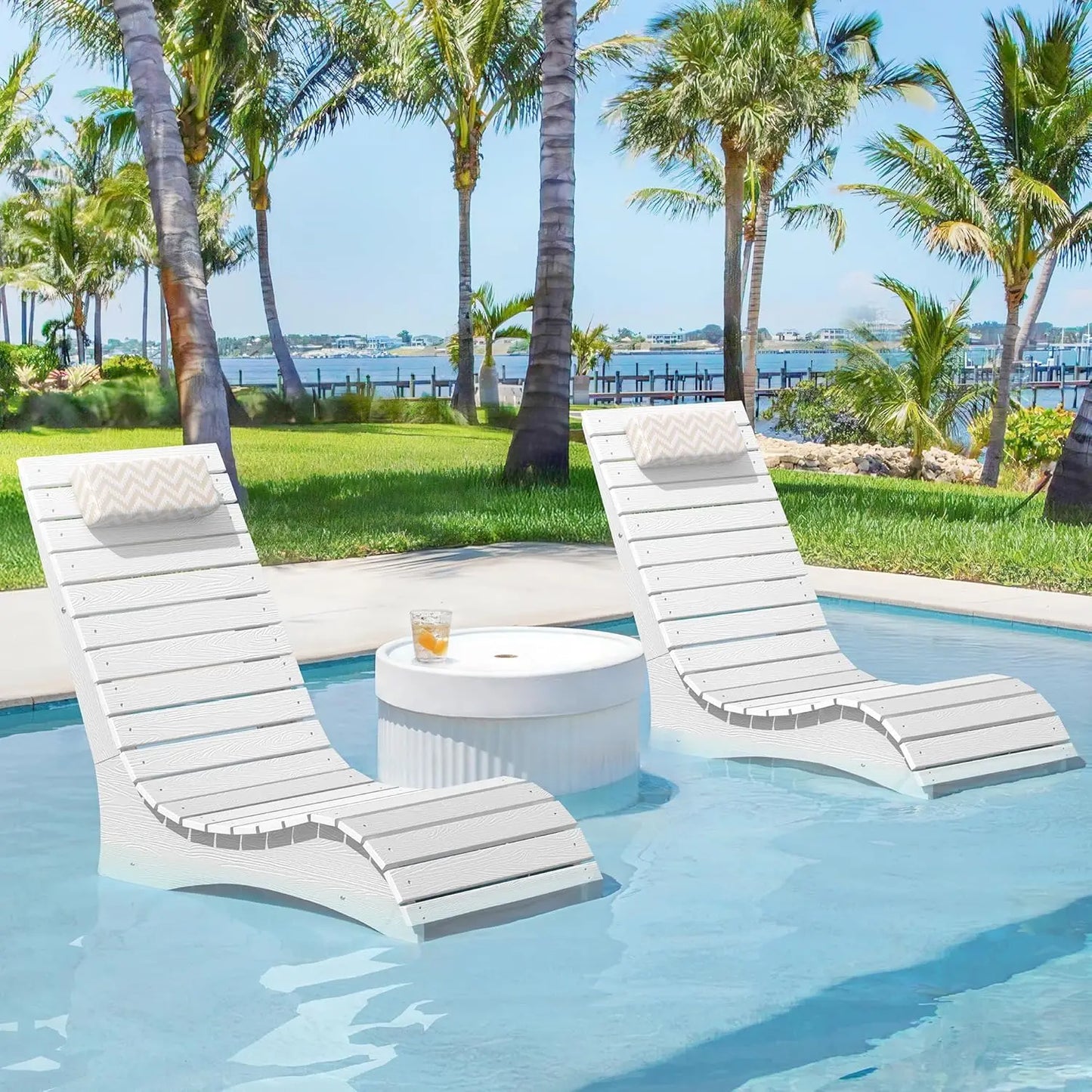 Pool Lounge Chairs Set of 2 With Headrest for Poolside