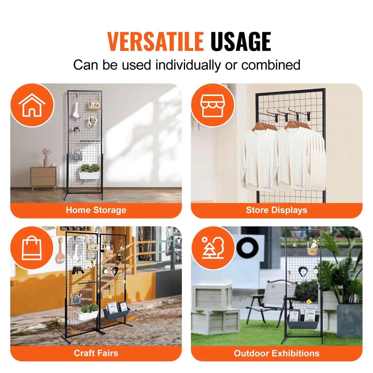 SucceBuy Double Sided Grid Wall Panels Display Racks With Hooks