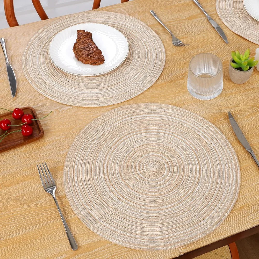 Round Braided Placemats Set of 6 Cotton Polyester Non Slip