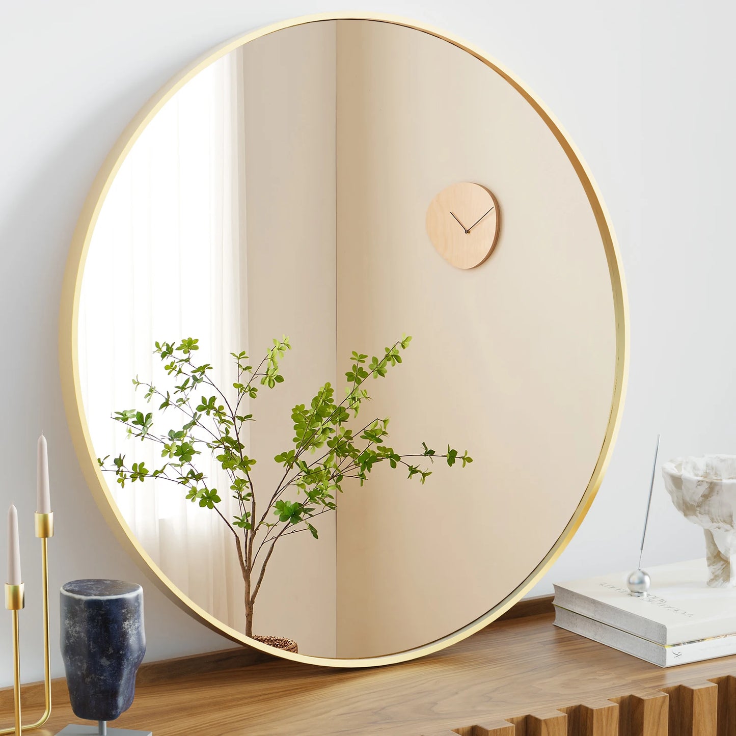 JHK Round Vanity Mirror Framed Matte Metal Wall Mount