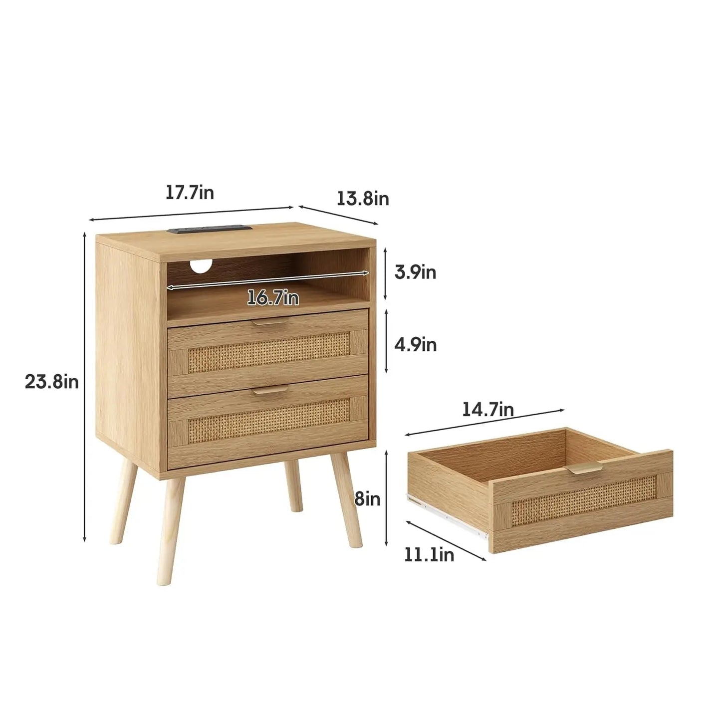 MOYU Rattan Nightstands, Set of 2 With Charging Station