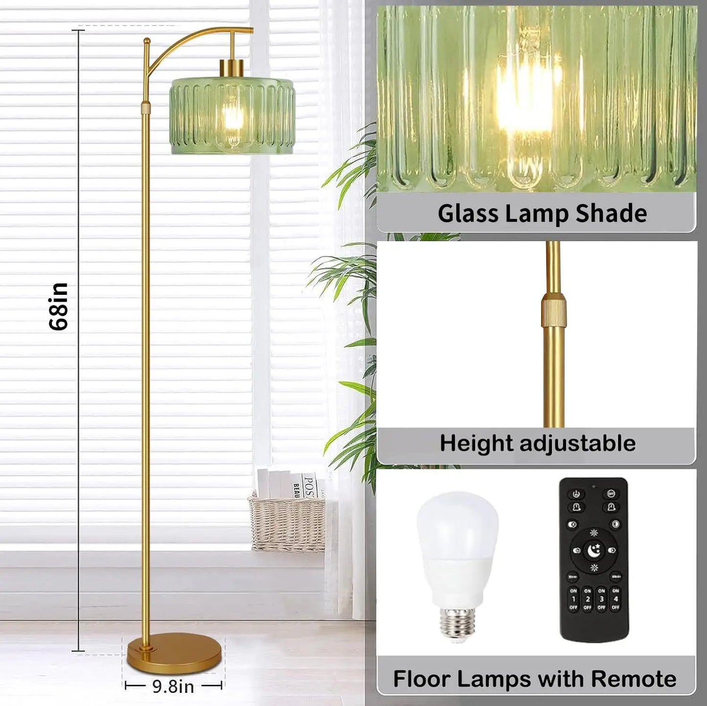 Brass Dimmable Floor Lamp With Remote For Living Room