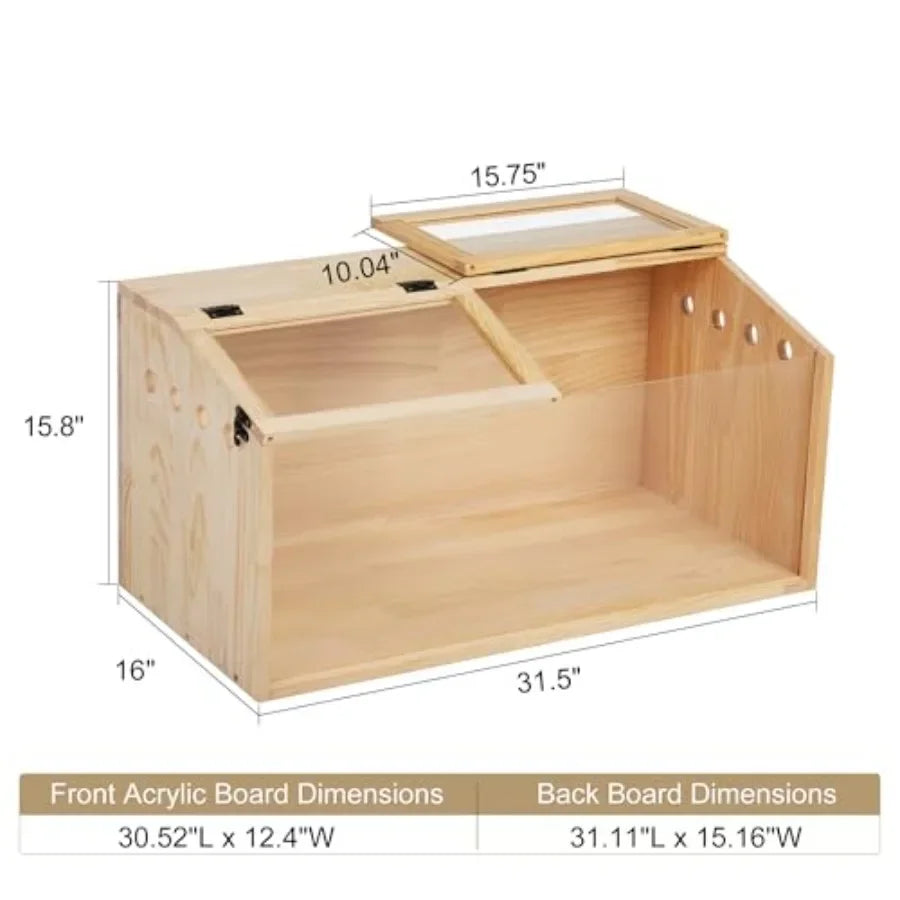 NONECN Wooden Guinea Pig Cage With Transparent Acrylic Panel For Small Animals