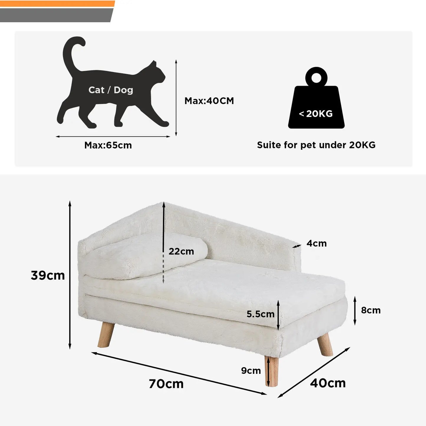 NONECN Elevated Pet Bed With Solid Wood Legs Plush Cushion
