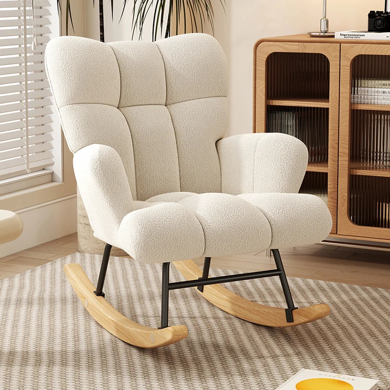 Folded Rocking Chair Modern High Back Armchair With Velvet Upholstery