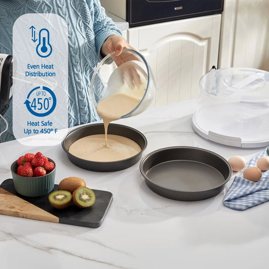 Clear Cake Carrier With Nonstick Round Pans 2 Pack