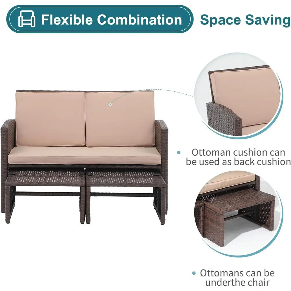 All-Weather Rattan 3-Piece Outdoor Patio Set With Loveseat
