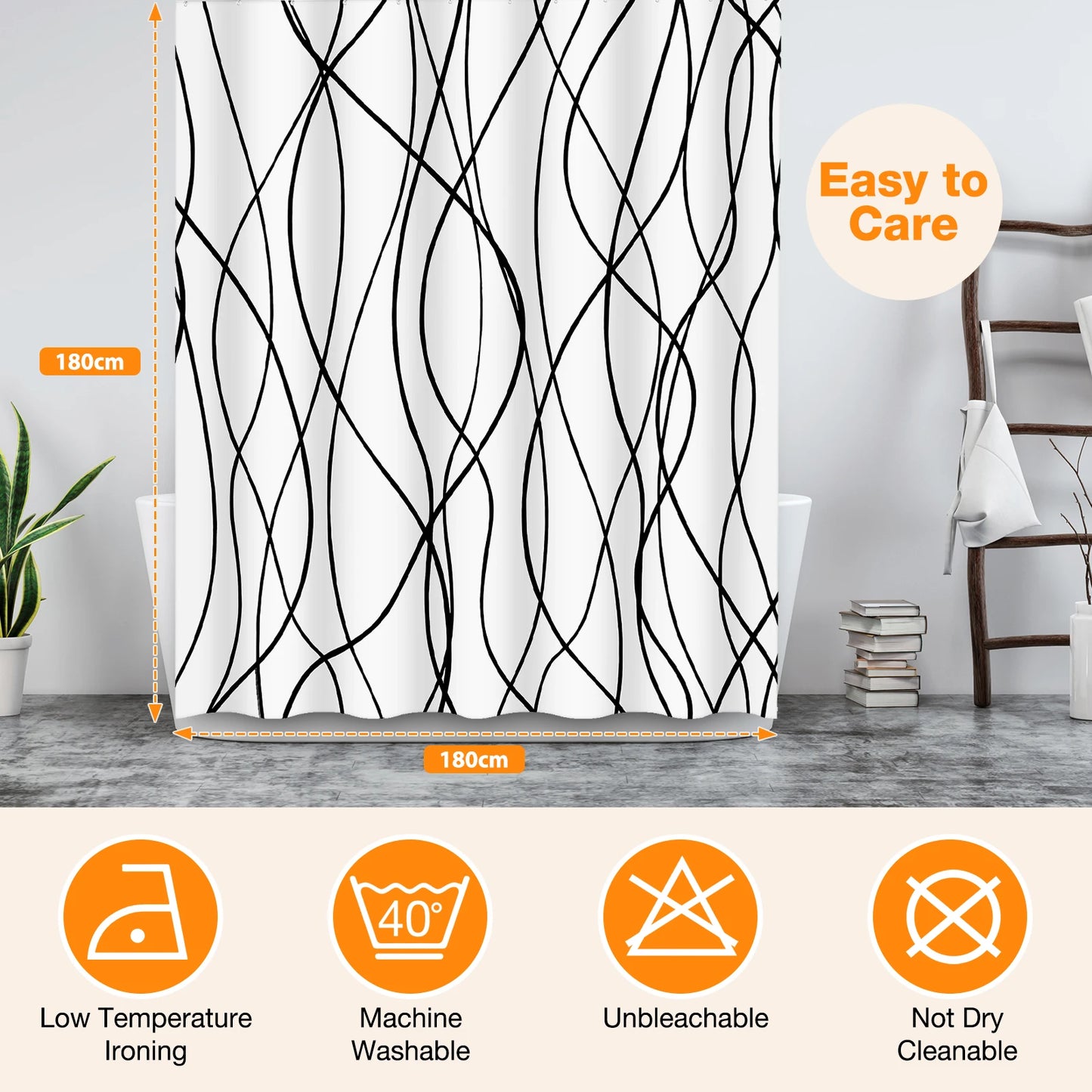 Striped Wavy Shower Curtain - Waterproof Polyester Minimalist Decor