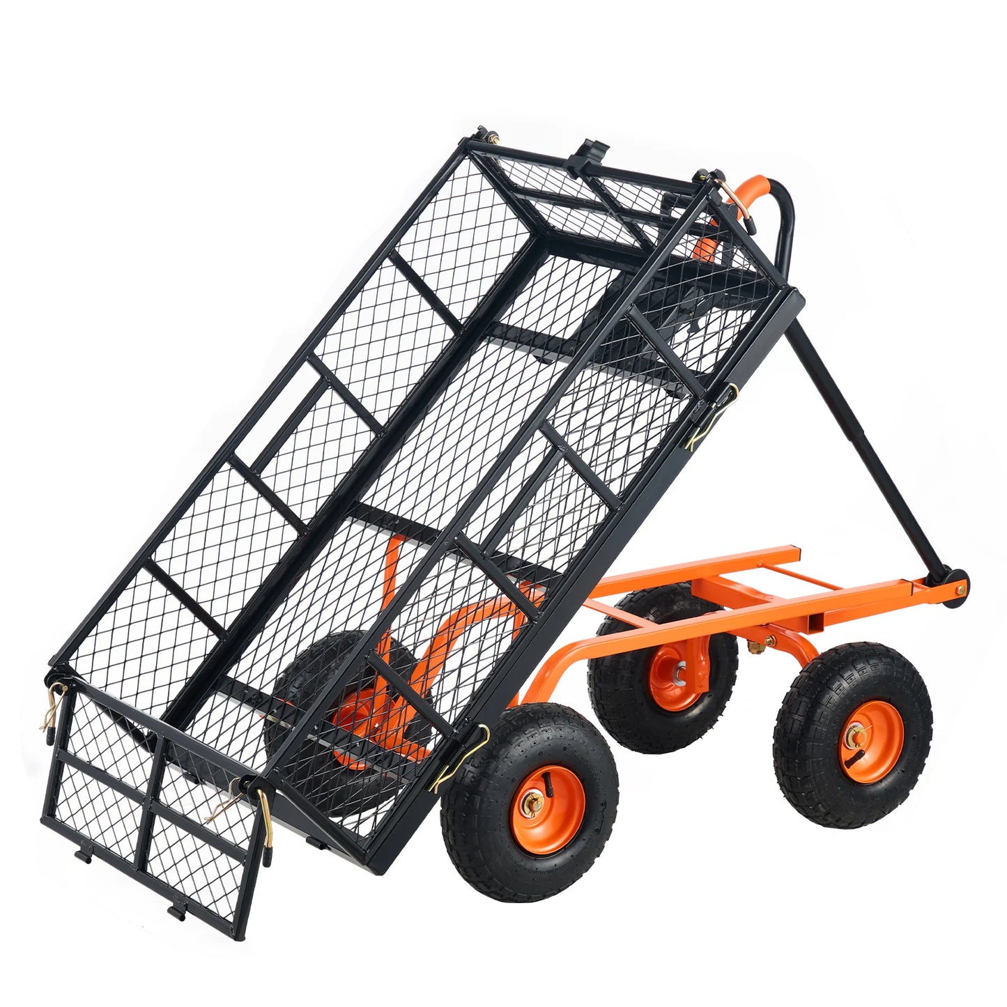 SucceBuy Garden Cart Sturdy Metal Utility Wagon Wheelbarrow