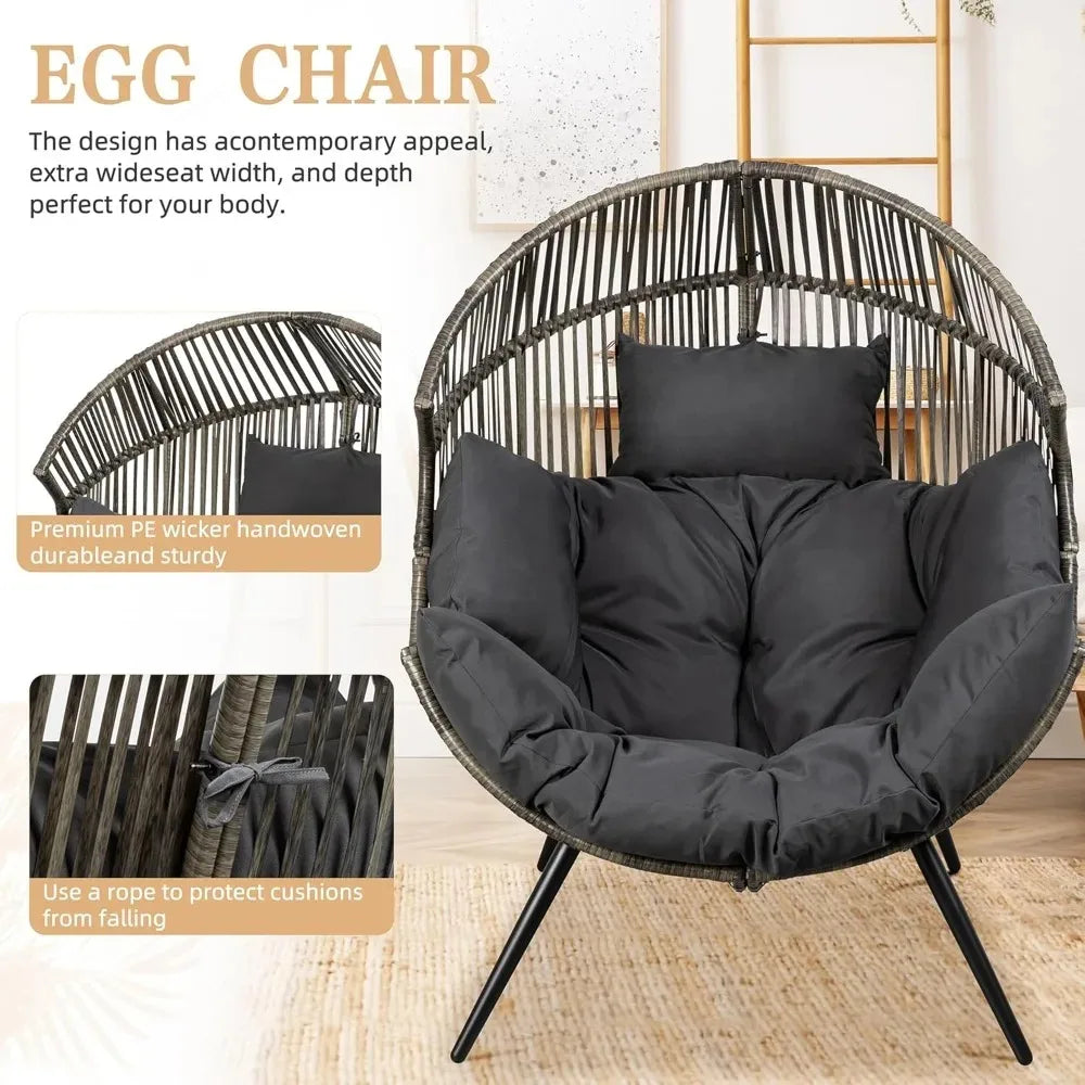 Outdoor Wicker Egg Chair With Cushion For Patio And Balcony