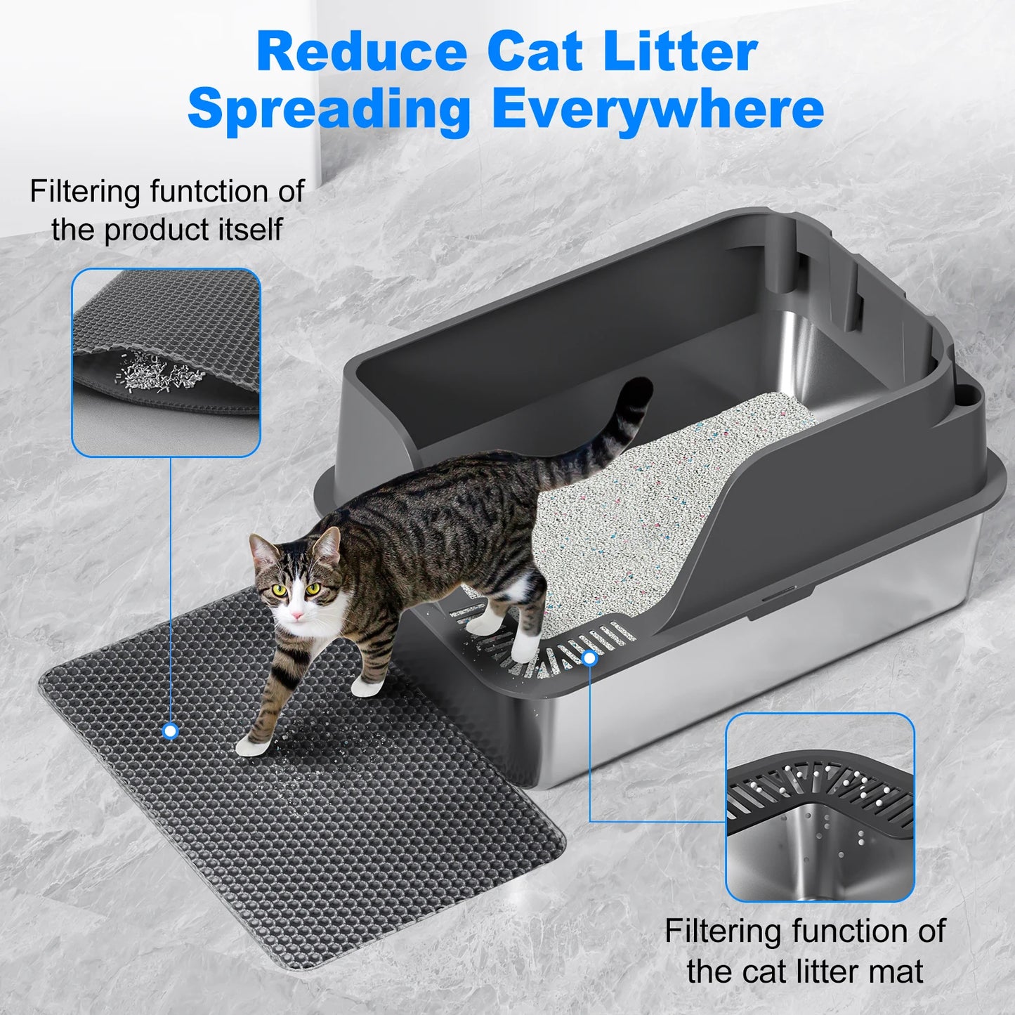 Stainless Steel Cat Litter Box Splashproof Leakproof