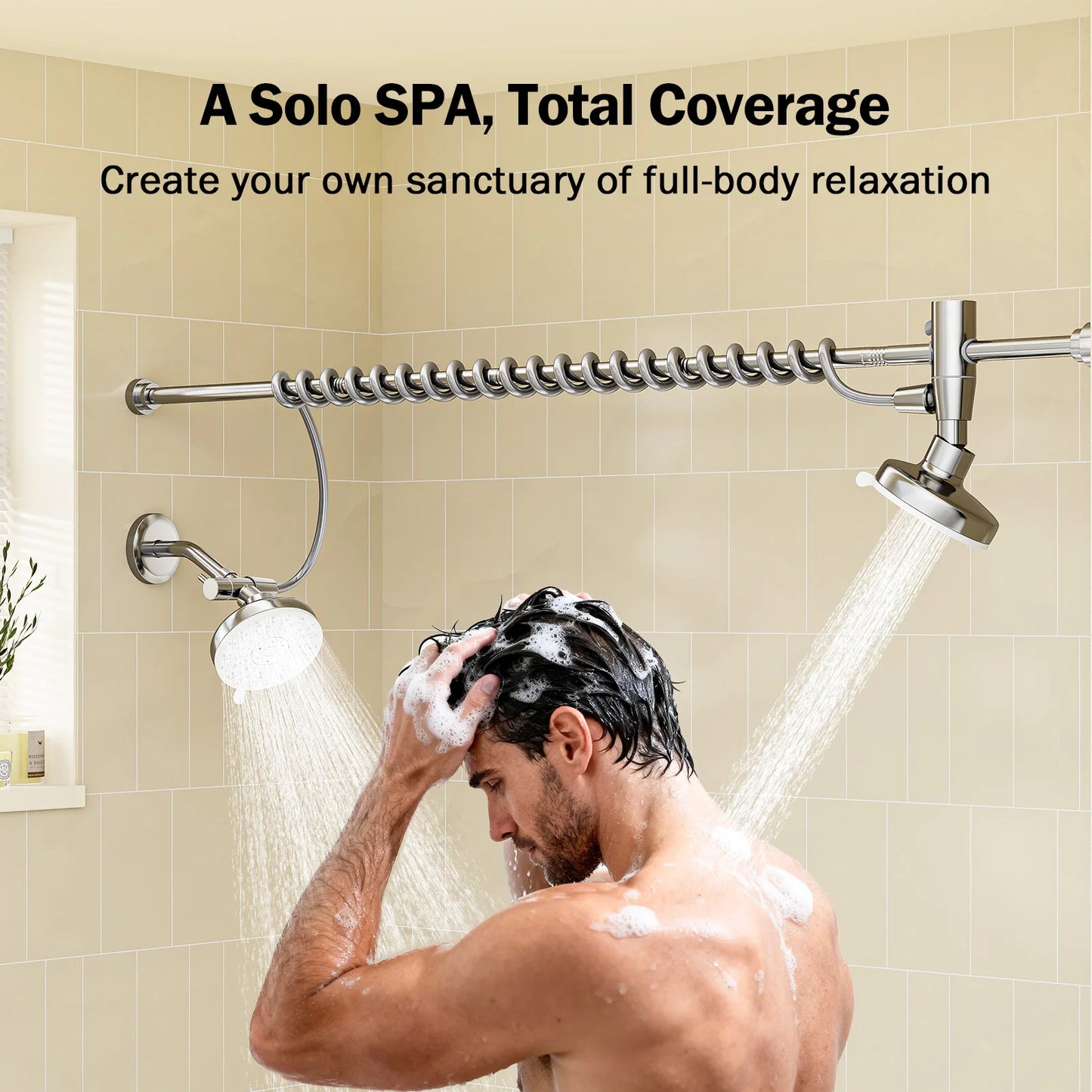 Tandem Dual Shower Head For Couples With Adjustable Slider High Pressure