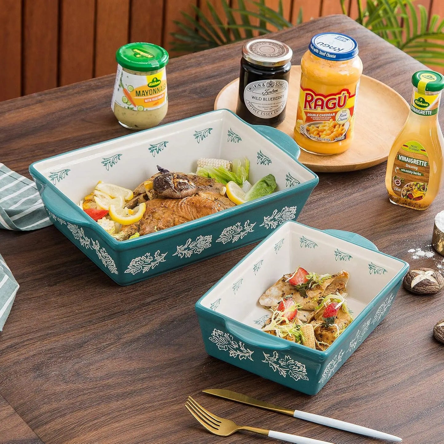Three Piece Ceramic Bakeware Set Lasagna Pan Casserole