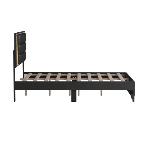 3 Piece Bedroom Set Upholstered Bed With Nightstands Dresser Led