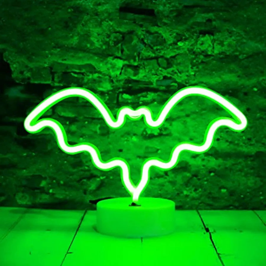 LED Neon Bat Lights Bat Shaped Sign Night Light Battery Operated