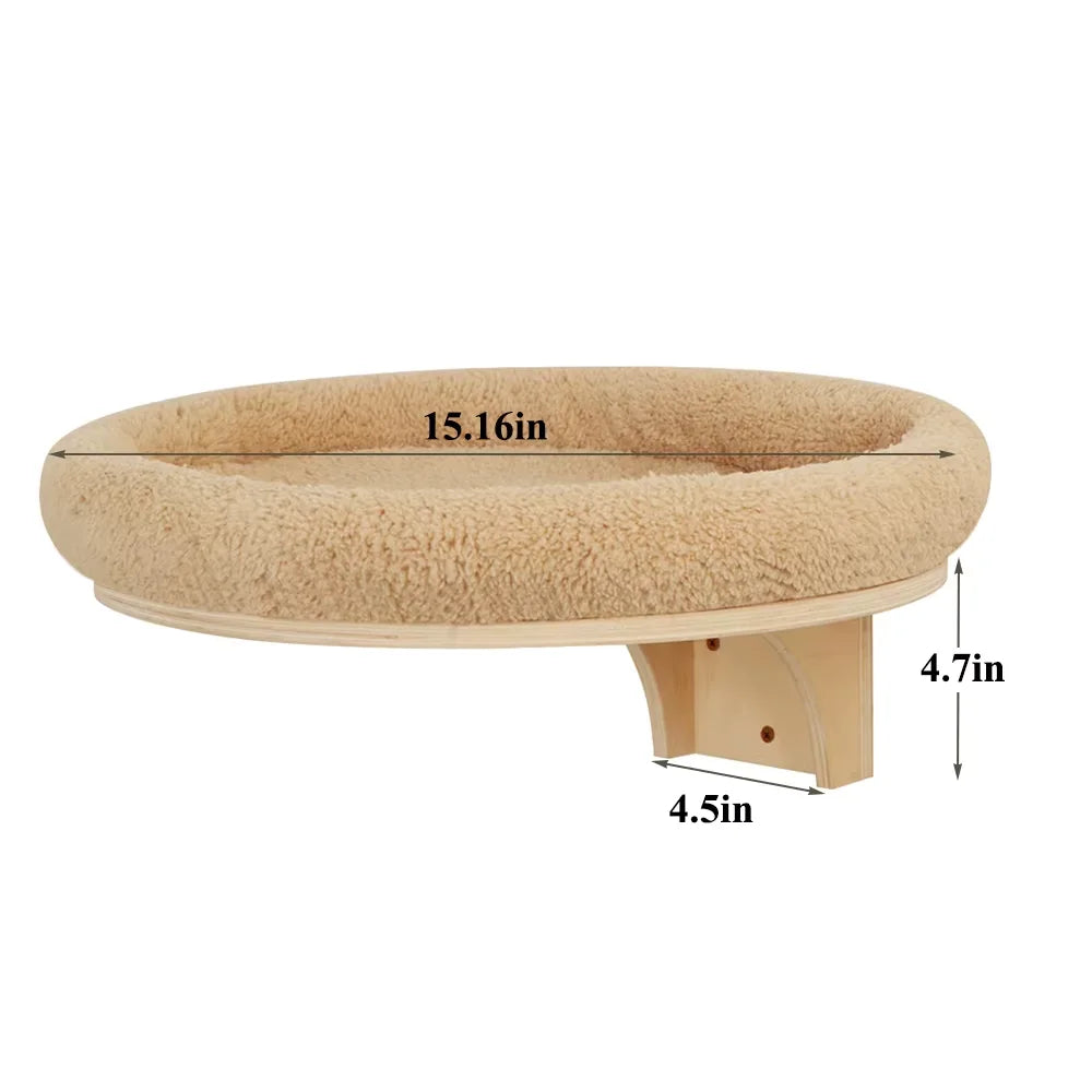 Cat Wall Mounted Solid Wooden Climbing Ladder Hammock Scratching Post