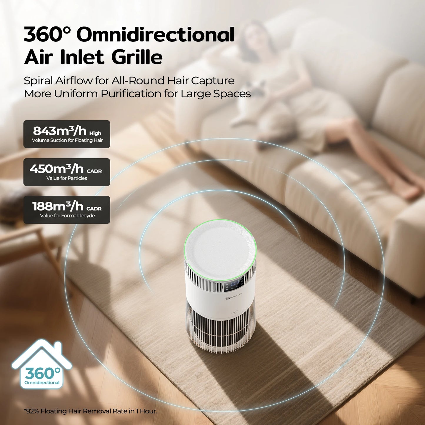Amicura P2 Air Purifier For Pet Allergies And Odor Removal