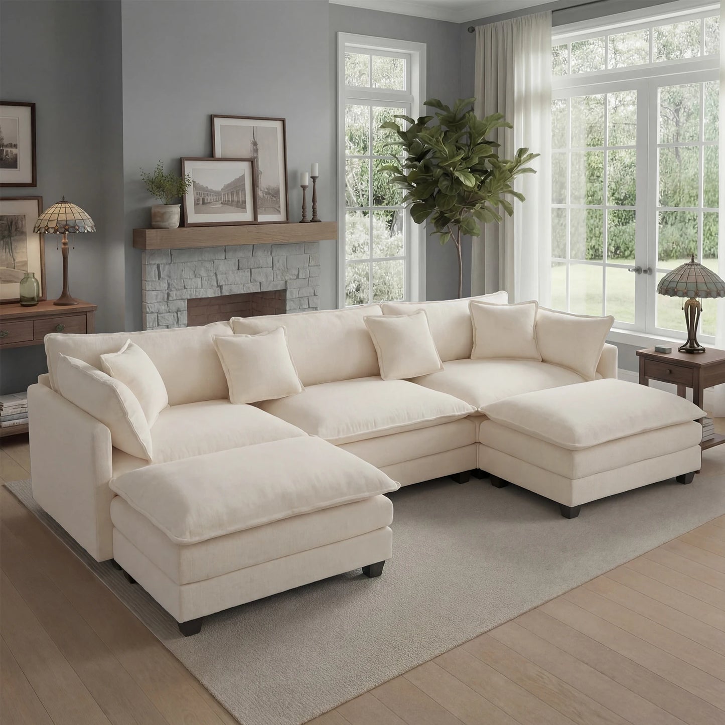 Redlife Modular Sectional Sofa With Ottoman And Wood Frame
