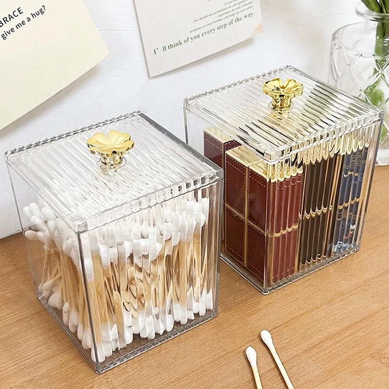 Clear Acrylic Makeup Organizer For Cotton Swabs And Cotton Pads Storage Box