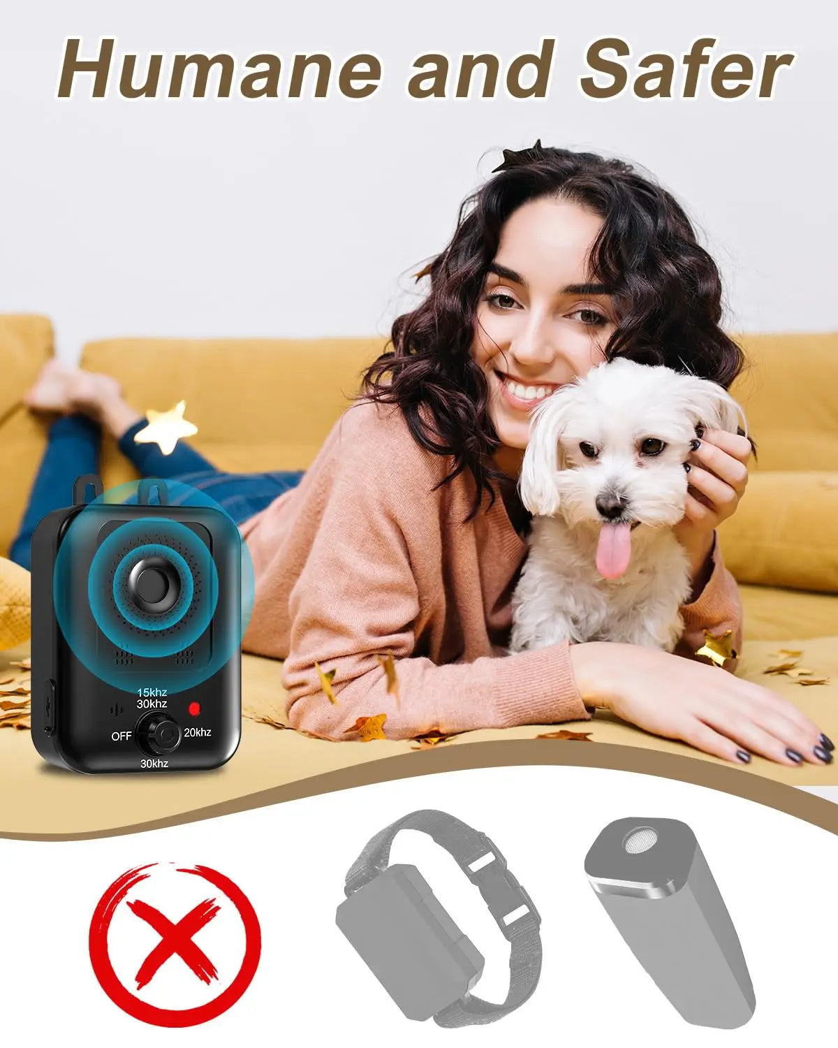 PetEdu Automatic Dog Bark Deterrent Ultrasonic Rechargeable Indoor Outdoor
