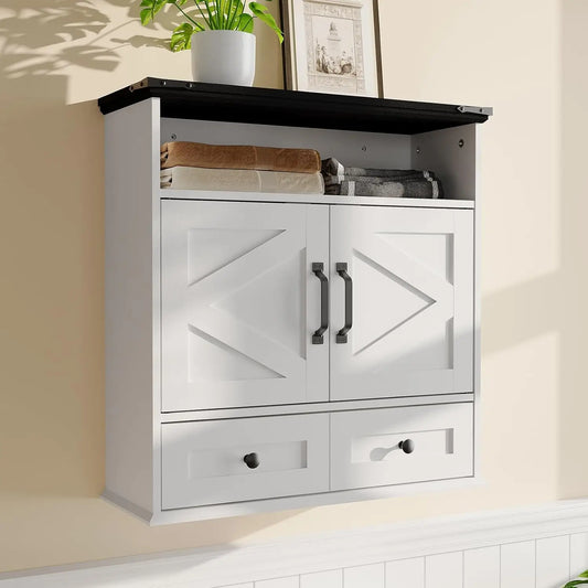 Farmhouse Bathroom Wall Cabinet With Barn Doors And Adjustable Shelves