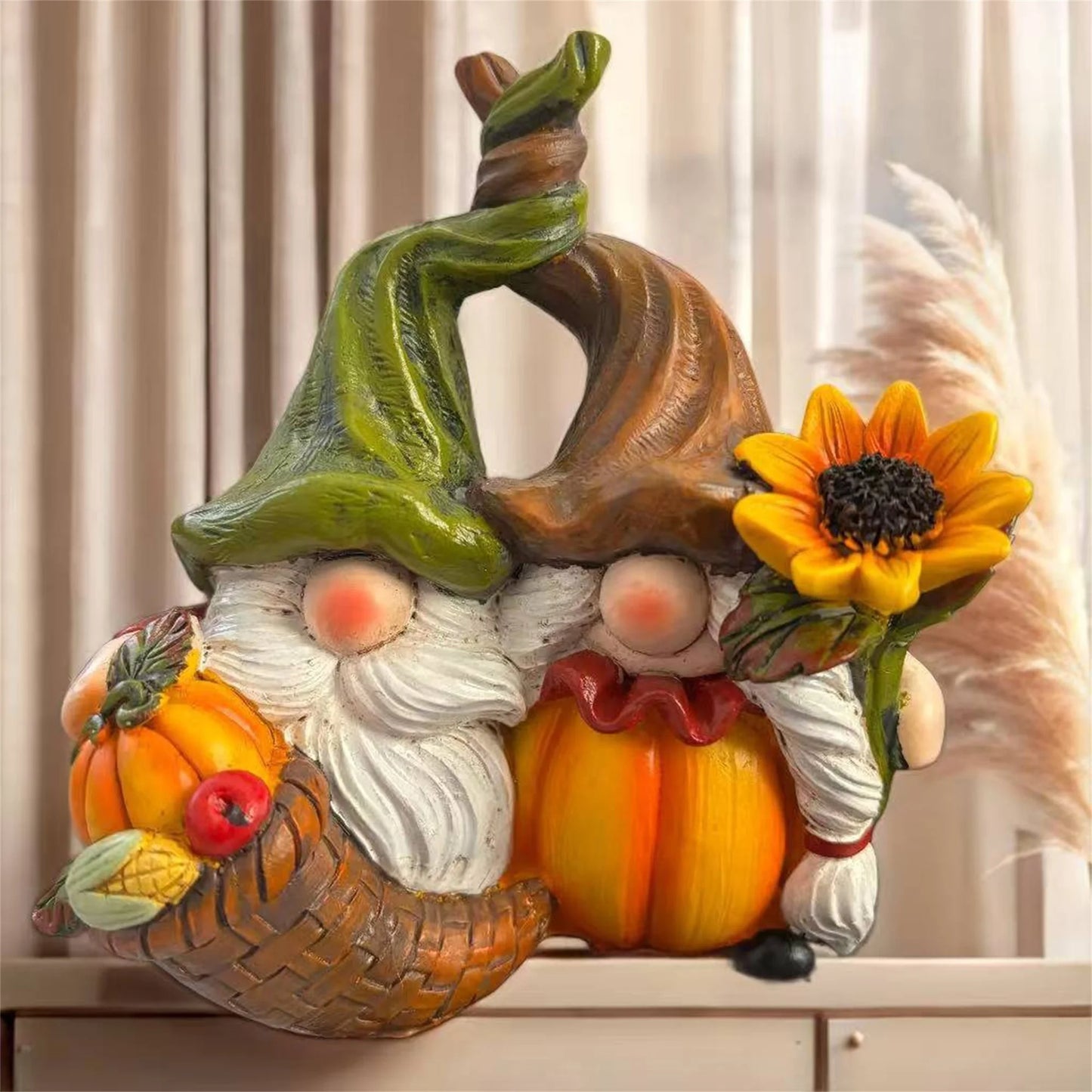Autumn Harvest Gnome Figurines Sunflower Pumpkin Thanksgiving Decor