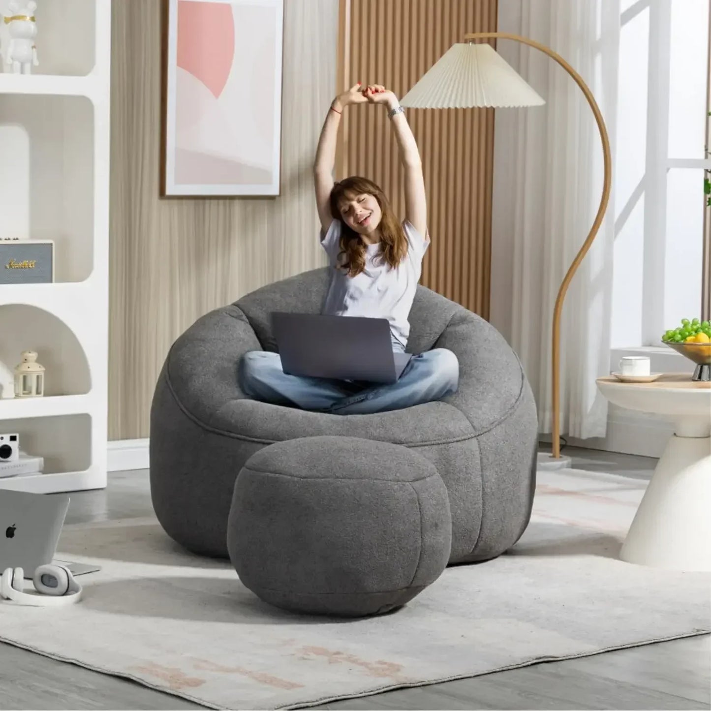 Beanbag Chair and Footstool Foam Couch for Living Rooms
